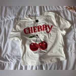 SHEIN White Cherry Graphic Crop Top